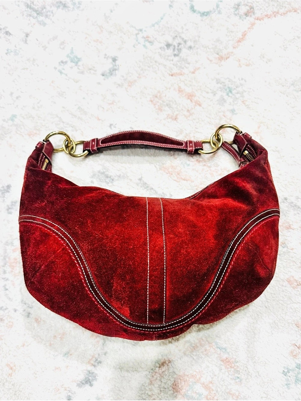 Y2K Coach Soho Suede Hobo Red Shoulder Bag - Picture 3 of 9